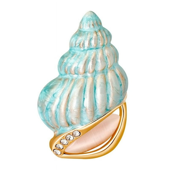 Golden Tone Blue Enamel Rhinestone Conch Ocean Sea shell Brooch Pin