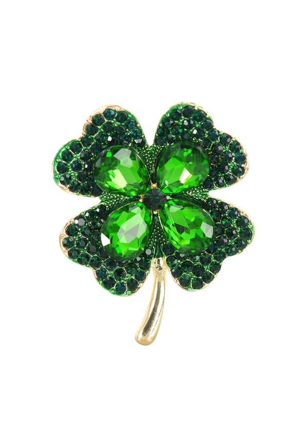 Four Leaf Clover Green Brooch, Goldtone, (Includes Gift Box), 1 Count