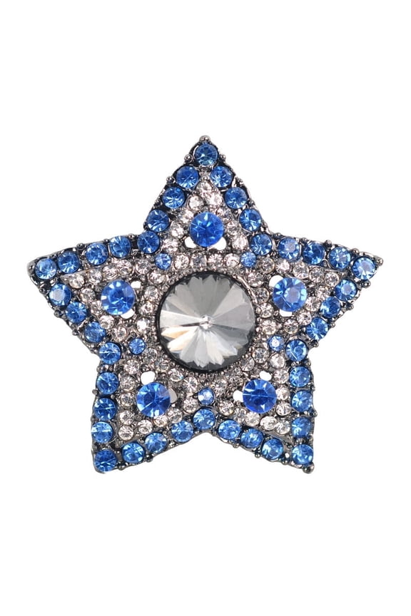 Gunmetal Tone Blue Grey Colored Crystal Rhinestones Twinkle Star Brooch Pin