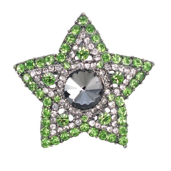 Gyn&Joy Star Green, Crystal Rhinestone Brooch, Gunmetal, Includes Gift Box, 1 Count