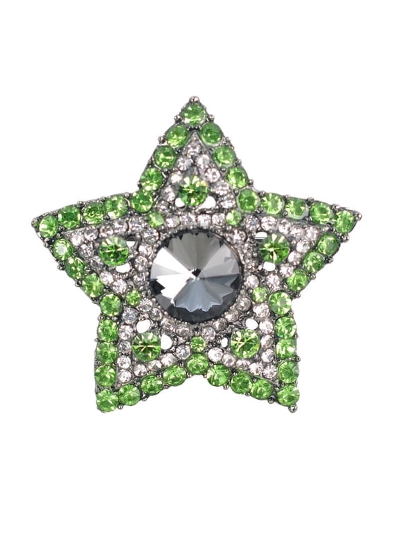 Star Green, Crystal Rhinestone Brooch, Gunmetal, Includes Gift Box, 1 Count