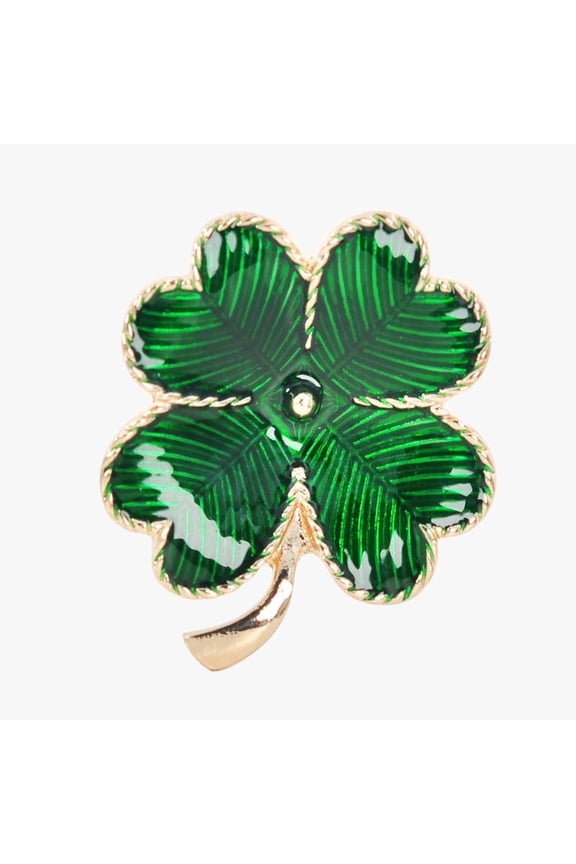 Lucky Green Four Leaf Shamrock Clover St. Patrick's Day Enamel Pin Brooch