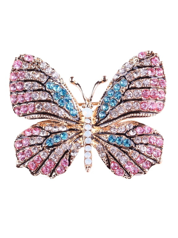 Multi-color Crystal Rhinestone Winged Butterfly Pin Brooch BZ030 (pink)