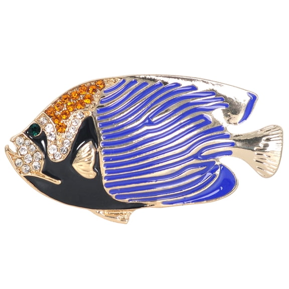 Gyn&Joy Tropical Ocean Sea Animal Fish, Multicolor Blue Enamel, Crystal Lapel Brooch Pin