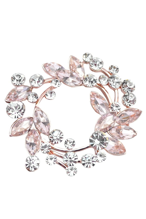 Pink Rhinestone Crystal Floral Wreath Bouquet Wedding Brooch Pin