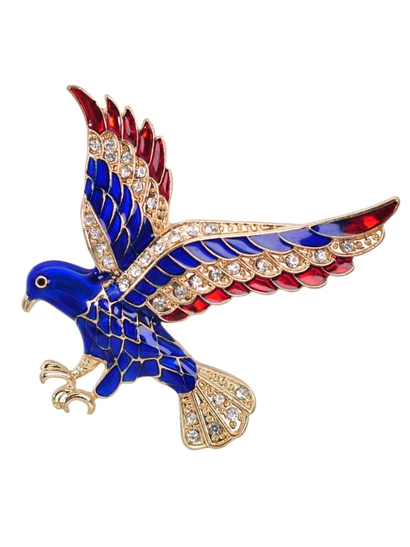 Eagle Bird Red Blue, Crystal Rhinestones Patriotic America USA Brooch Pin
