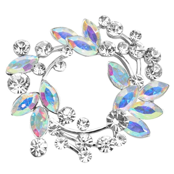 Gyn&Joy Silvery Tone Aurora Borealis Wedding Floral Wreath Brooch Pin for Women
