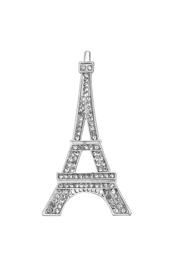 Silvery Tone Clear Crystal Rhinestones Eiffel Tower Fashion Brooch Pin