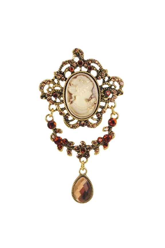 Vintage Inspired Topaz Rhinestone Victorian Cameo Pin Brooches Jewelry