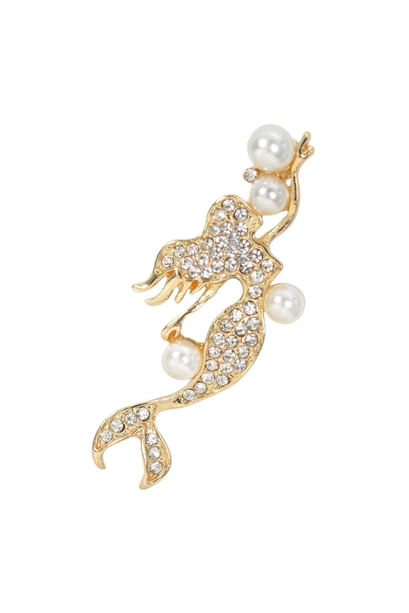 Woman Fashion Jewelry Mermaid Crystal Brooch Pins Clothes Accessory With Pearl