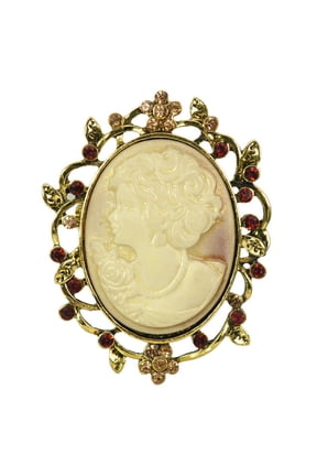 Womens Antique Gold Tone Topaz Rhinestones Flower Lady Cameo Brooch Pin