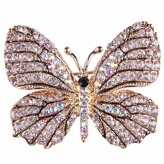Gyn&Joy Womens Clear Crystal Rhinestone Butterfly Brooch
