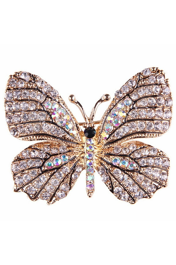 Womens Clear Crystal Rhinestone Butterfly Brooch