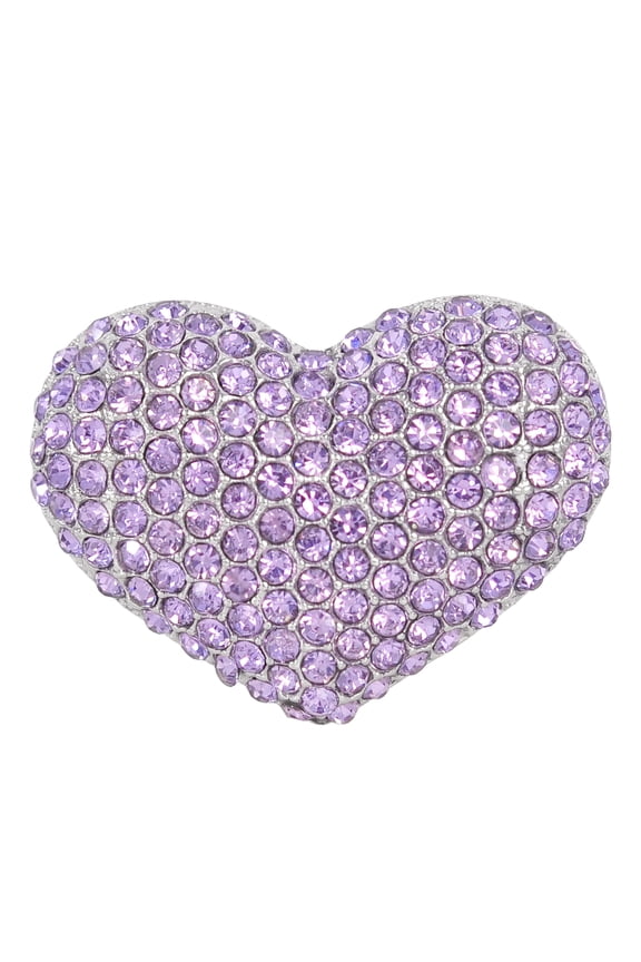 Womens Silvery Tone Violet Purple Crystal Rhinstones Wedding Bridal Love Heart Brooch Pin