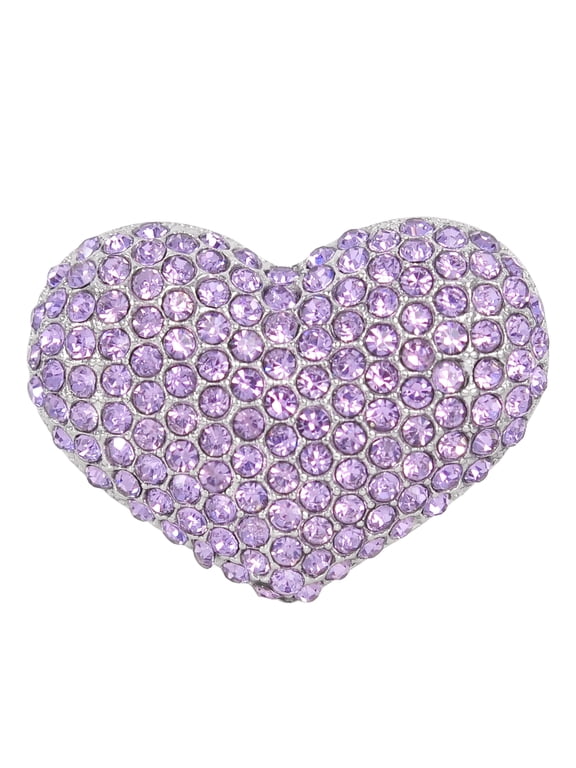 Heart Purple, Crystal Love Heart Brooch, Silvertone, 1-Count