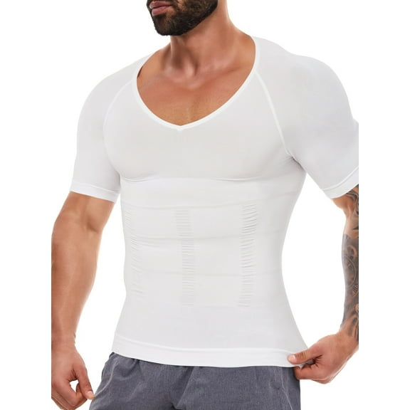 Gynecomastia Compression Shirts for Men Shapewear Tummy Control Body Shaper Undershirt V-Neck Workout Baselayer T-Shirt