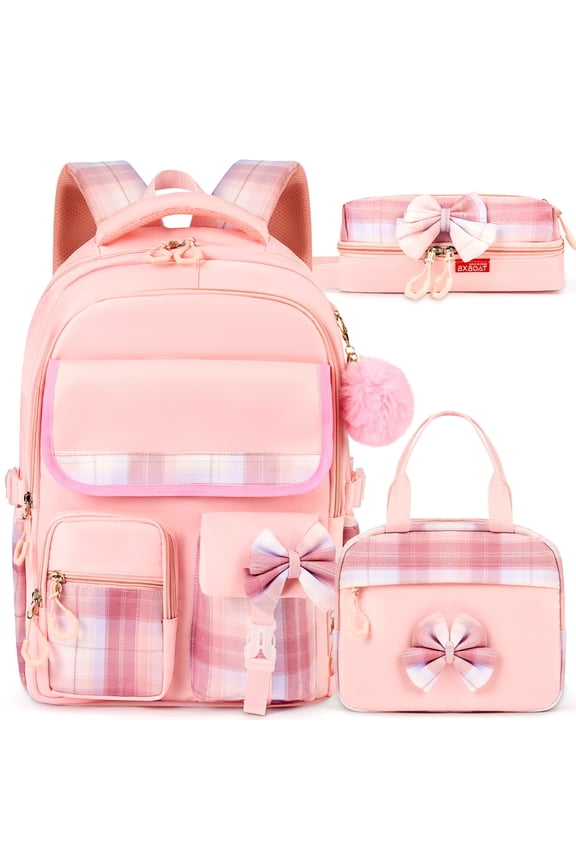 School Backpack Set for Girls, Cute Girl Kids School bag With Lunch Box Pencil Case Set for Elementary Preschool Middle, Pink