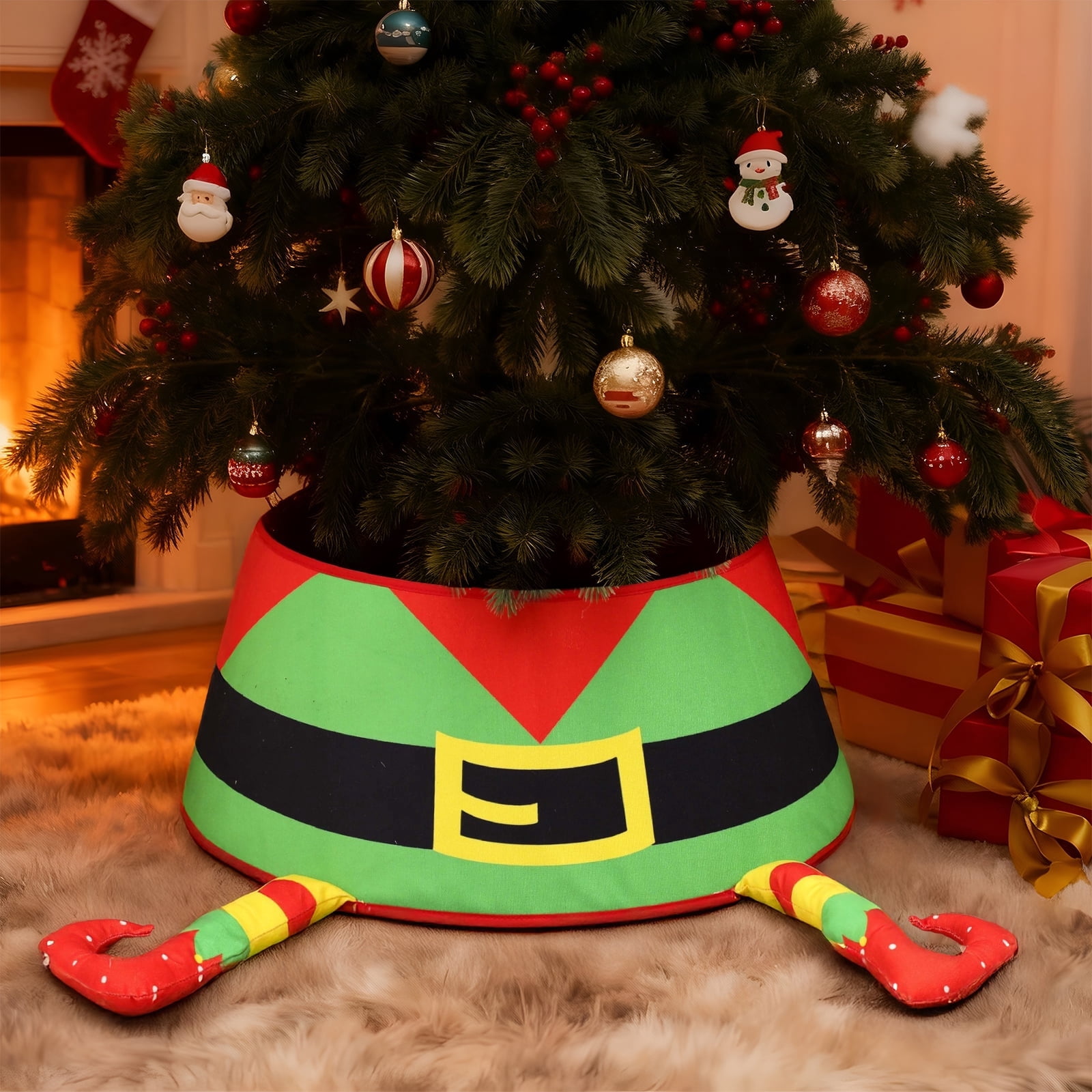 Inadays Christmas Tree Collar Christmas Tree Skirts Christmas Tree Decoration Indoor Stand Collar Basket Round Base Cover with Boots 23.6 inch Elf Boots