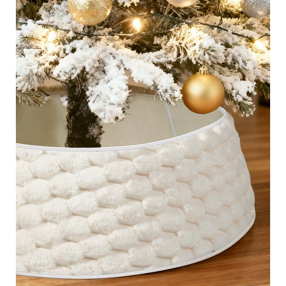 Sanmadrola Christmas Tree Collar,22" Milky White Fabric Tree Base Cover for Artificial Trees-Holiday Home Decorations