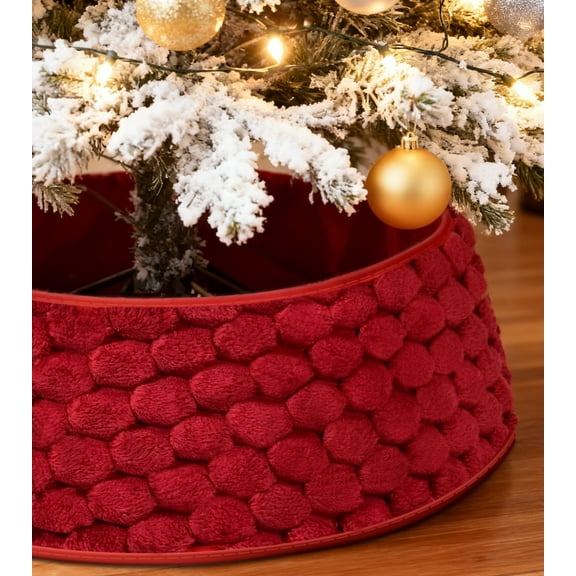 Sanmadrola Christmas Tree Collar,22" Wine Red Fabric Tree Base Cover for Artificial Trees-Holiday Home Decorations