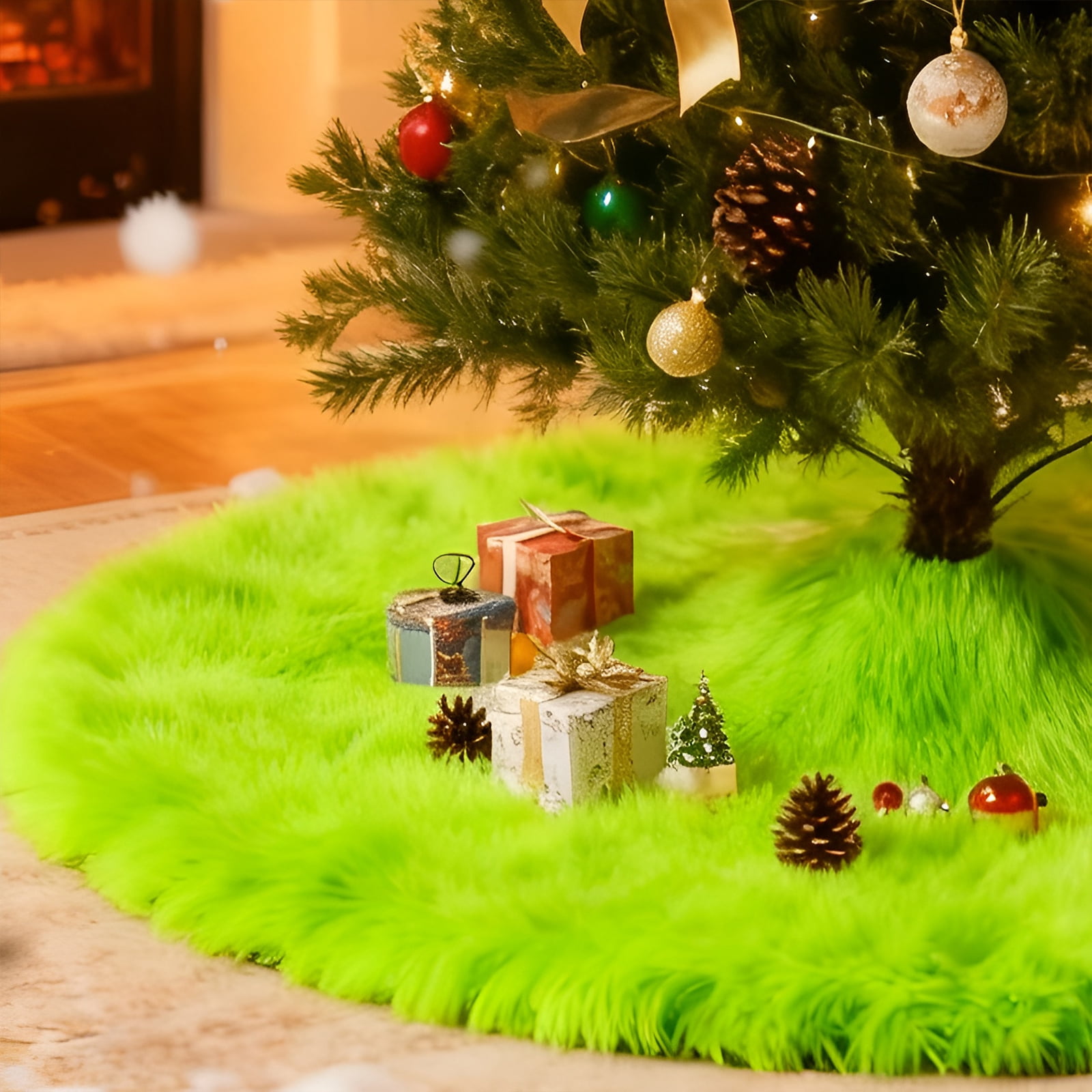 Gynky 36" Christmas Tree Skirt, Luxury Soft Ultra Plush Toscana Fabric Holiday Tree Base Cover Faux Fur Xmas Tree Mat Decorations Home Décor, Green