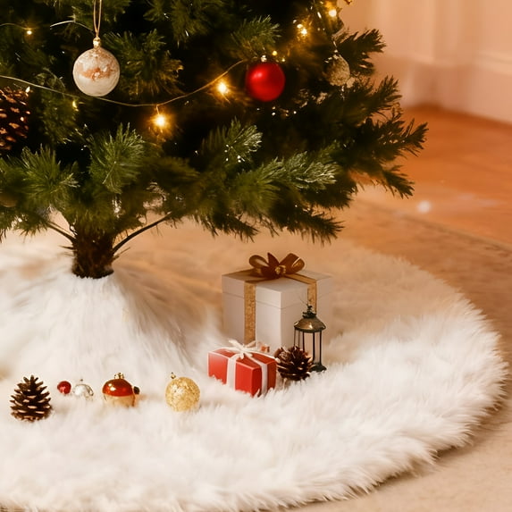 Gynky 36" Christmas Tree Skirt, Luxury Soft Ultra Plush Toscana Fabric Holiday Tree Base Cover Faux Fur Xmas Tree Mat Decorations Home Décor, White