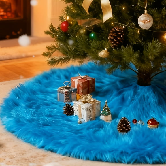 Gynky 36" Christmas Tree Skirt, Luxury Soft Ultra Plush Toscana Fabric Holiday Tree Base Cover Faux Fur Xmas Tree Mat Decorations Home Décor, Blue