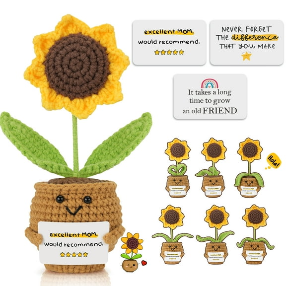 Gynky Positive Sunflower Crochet Doll with Cards Desk Decor-Excellent Mother Would Recommend-Gift for Mother from Daughter Son For Mothers Day Christmas Birthday Gifts For Women