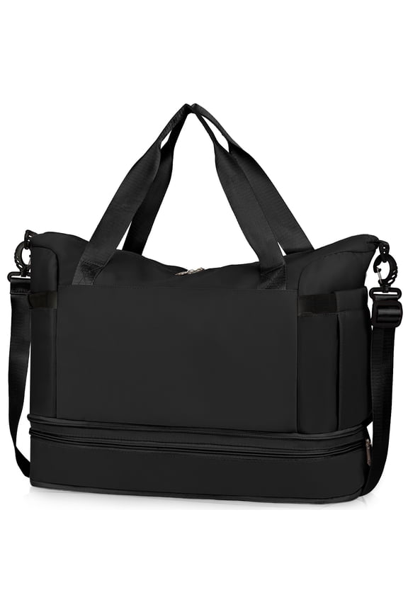 55L Duffle Bag with Shoes Compartment, Gym Bag with Wet Dry Pocket for Women men, Waterproof Weekender Bags Overnight Bag (Black)