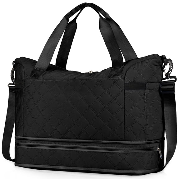 Gynky 55L Duffle Bag with Shoes Compartment, Gym Bag with Wet Dry Pocket for Women men, Waterproof Weekender Bags Overnight Bag (Black)