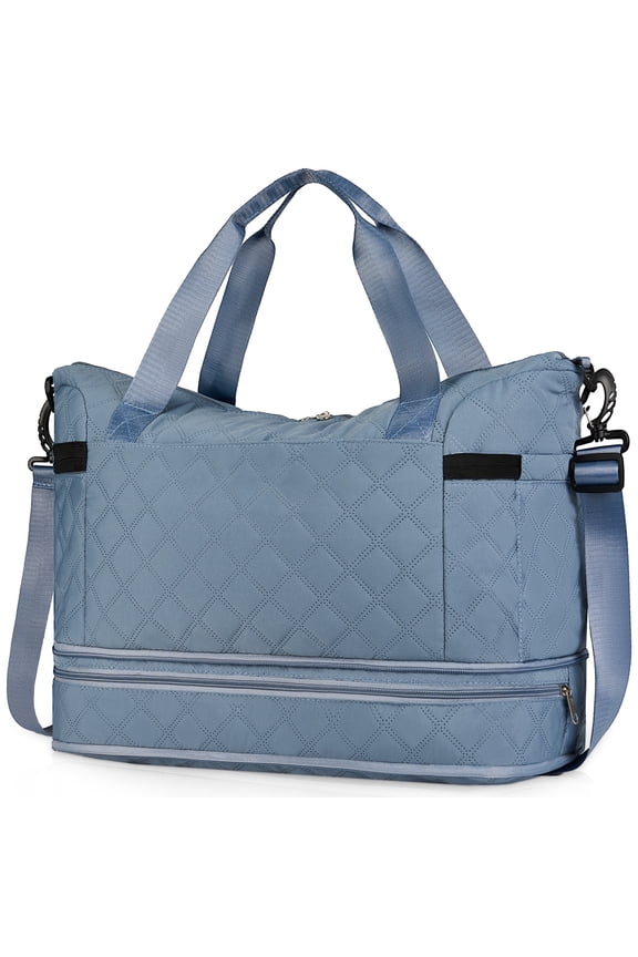 55L Duffle Bag with Shoes Compartment, Gym Bag with Wet Dry Pocket for Women men, Waterproof Weekender Bags Overnight Bag (Blue)