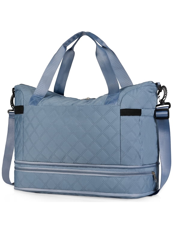 55L Duffle Bag with Shoes Compartment, Gym Bag with Wet Dry Pocket for Women men, Waterproof Weekender Bags Overnight Bag (Blue)