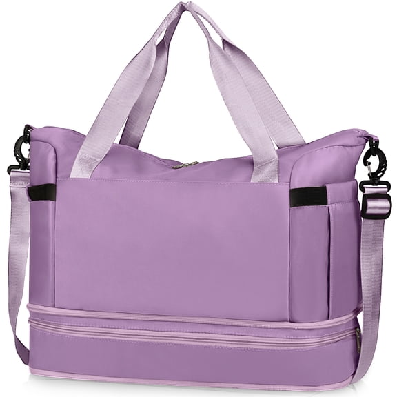 Gynky 55L Duffle Bag with Shoes Compartment, Gym Bag with Wet Dry Pocket for Women men, Waterproof Weekender Bags Overnight Bag (Purple)