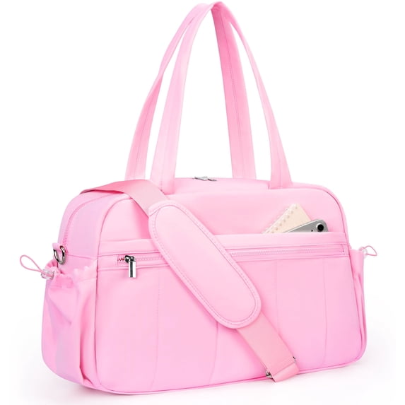 Gynky Gym Bag Travel Duffle Bag for Women, Carry on Overnight Bag with Wet Pocket, Lightweight Water Resistant Weekender Duffel Bag, Hospital Bags for Labor Delivery, Bright Pink