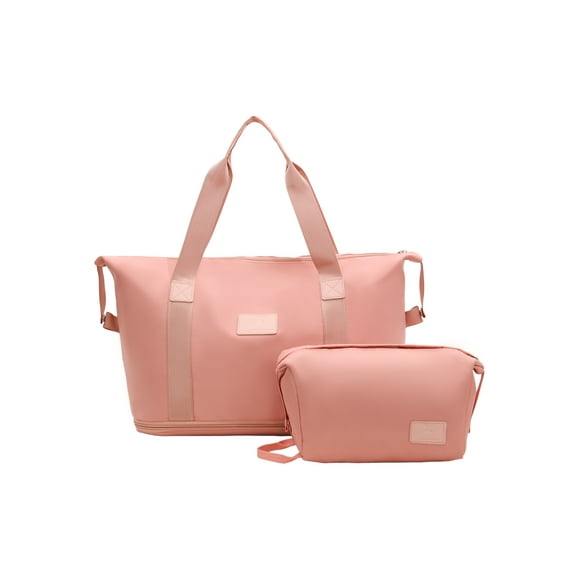 Gynky Travel Duffel Bag 2 Set Weekender Bags for Women Large Expandable with Make up Bag Carry On Overnight Gym Duffel Bags with Wet Pocket Hospital Bags for Labor and Delivery Pink