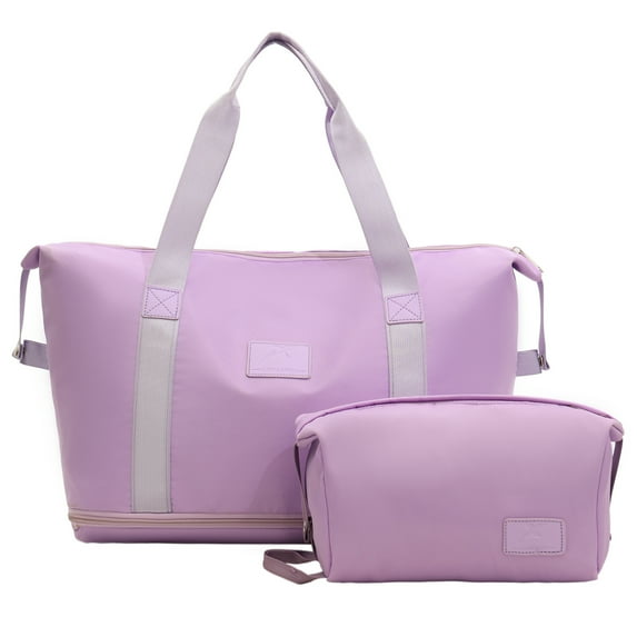Gynky Travel Duffel Bag 2 Set Weekender Bags for Women Large Expandable with Make up Bag Carry On Overnight Gym Duffel Bags with Wet Pocket Hospital Bags for Labor and Delivery Purple