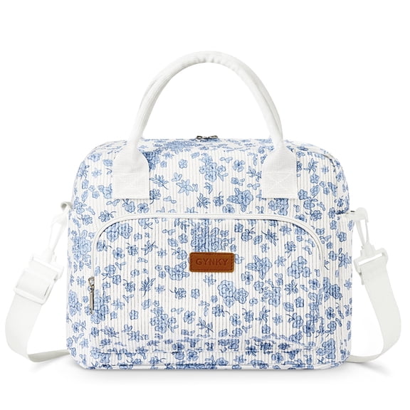 Gynky Insulated Lunch Bag Women Men Large Reusable Cute Lunch Bags Leakproof Portable Cooler Tote Bags for Work Picnic, Blue Flower