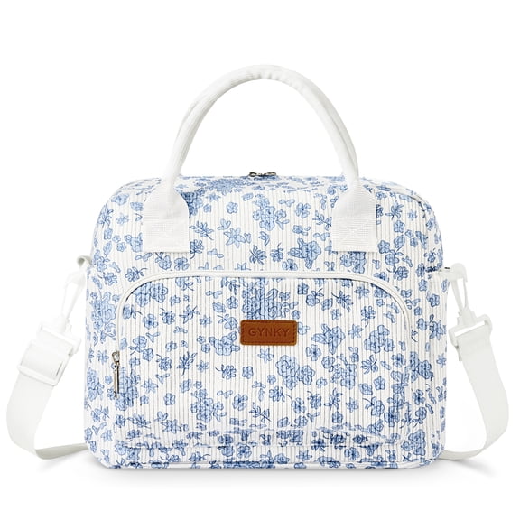 Gynky Insulated Lunch Bag Women Men Large Reusable Cute Lunch Bags Leakproof Portable Cooler Tote Bags for Work Picnic, Blue Flower