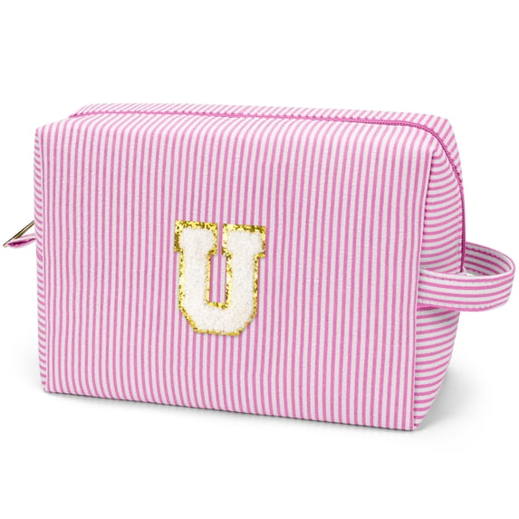 Gynky Makeup Bag Toiletry Bag Organizer Personalized Initial Make up Cosmetic Bags Travel Essentials for Birthday Christmas Girl Women Girlfriend Teacher Valentines Day Gifts