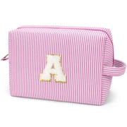 Gynky Makeup Bag Toiletry Bag Organizer Personalized Initial Make up Cosmetic Bags Travel Essentials for Birthday Christmas Girl Women Girlfriend Teacher Valent