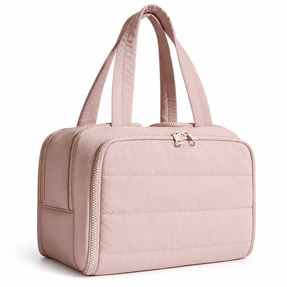 Gynky Makeup Bags Puffy Travel Toiletry Bag for Women, Lightweight Large Wide-Open Travel Bag Cosmetic Organizer Bag with Handle Water-Resistant Travel Essentials for Toiletries Accessories, Pink