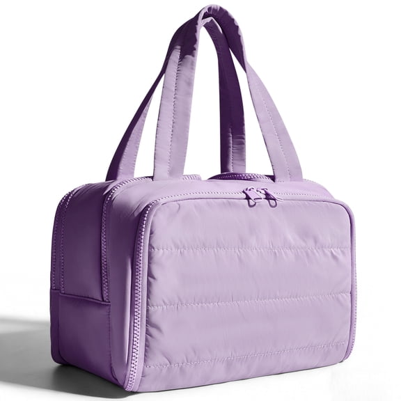 Gynky Makeup Bags Puffy Travel Toiletry Bag for Women, Lightweight Large Wide-Open Travel Bag Cosmetic Organizer Bag with Handle Water-Resistant Travel Essentials for Toiletries Accessories, Purple