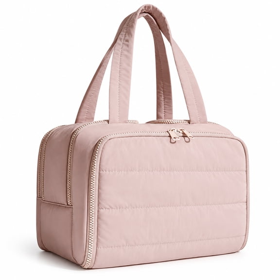 Gynky Makeup Bags Puffy Travel Toiletry Bag for Women, Lightweight Large Wide-Open Travel Bag Cosmetic Organizer Bag with Handle Water-Resistant Travel Essentials for Toiletries Accessories, Pink