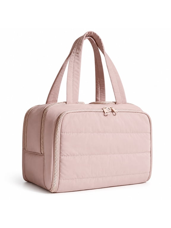 Makeup Bags Puffy Travel Toiletry Bag for Women, Lightweight Large Wide-Open Travel Bag Cosmetic Organizer Bag with Handle Water-Resistant Travel Essentials for Toiletries Accessories, Pink