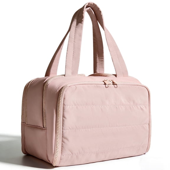 Gynky Makeup Bags Puffy Travel Toiletry Bag for Women, Lightweight Large Wide-Open Travel Bag Cosmetic Organizer Bag with Handle Water-Resistant Travel Essentials for Toiletries Accessories, Pink