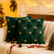 Gynky Christmas Tree Throw Pillow Covers Set of 2, 18"x18" Soft Fluffy Boho Pillowcases Home Decor Winter Holiday Cushion Cases for Sofa Couch Bedroom Living Room Xmas Decoration,Green