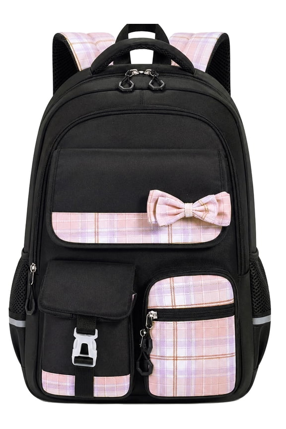 School Backpack School Bookbag for Middle School Students Book Bag for Elementary Primary Kawaii Backpack, Black