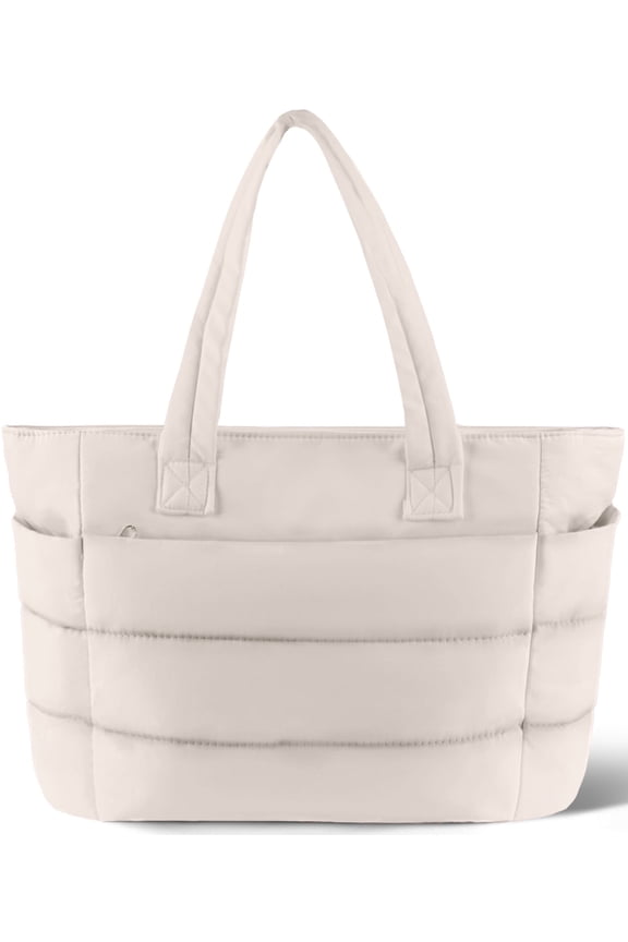 Tote Bag for Women, Lightweight Puffy Tote Handbag, Quilted Satchel Crossbody Bag for Women Work Travel, Beige