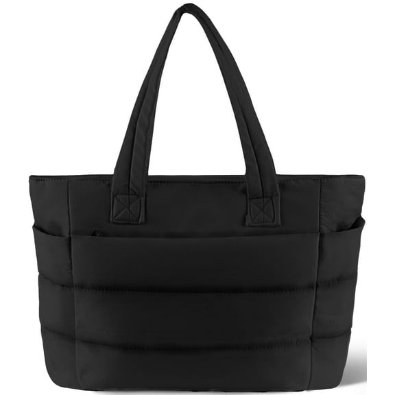 Gynky Tote Bag for Women, Lightweight Puffy Tote Handbag, Quilted Satchel Crossbody Bag for Women Work Travel, Black