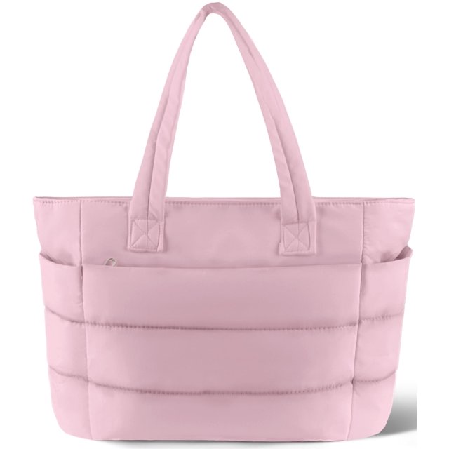 GYNKY Tote Bag for Women, Lightweight Puffy Tote Handbag, Quilted Satchel Crossbody Bag for Women Work Travel, Pink